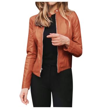 Imagem de Blazer feminino, de couro doce, curto e justo
