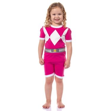 Imagem de INTIMO Power Rangers Conjunto de pijama infantil Mighty Morphin com shorts justos para meninos e meninas, rosa, 4