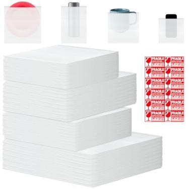 Imagem de Sibosen Kit Com 200 Unidades De Mangas Para Embalagem Pratos, Mudança, Espuma, Etiqueta Frágil, 4 Tamanhos, Material Almofadada Transporte, Suprimentos Cozinha, Prato, Copos, Copos