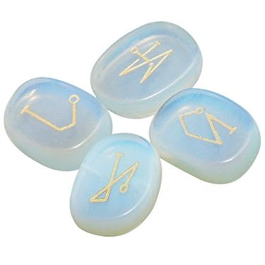 Imagem de Pedras de chakra para cura de cristal polido gravado com pedra de equilíbrio Reiki da Rockcloud, Antiguidade, 4pcs Opalite(angel Symbol), 4