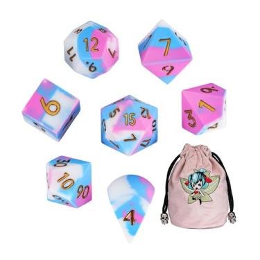 Imagem de IUSTIDIE 7-Piece Jumbo Silicone DND Dice Set, 25mm Oversized Dice D&D Dice, Round Edges Soft Perfect Bouncer for D&D RPG Bar Pub Club Classroom Party Games(Pink&White&Blue)