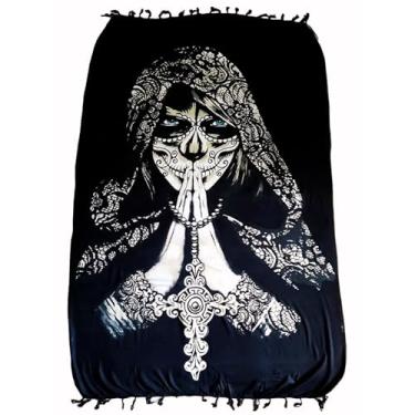 Imagem de Canga Praia Catrina Los Muertos Caveira Mexicana Divindades Saida Moda Verão