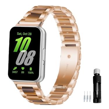 Imagem de Gheper Pulseira de relógio de aço inoxidável de resina compatível com Samsung Galaxy Fit3 SM-R390 SM-R390 pulseira de metal de substituição para homens e mulheres