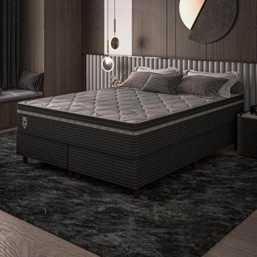 Imagem de Cama Box King Preto E Colchão King Molas Ensacadas Individualmente Euro Pillow 193x203x71 Extra Sleep Umaflex