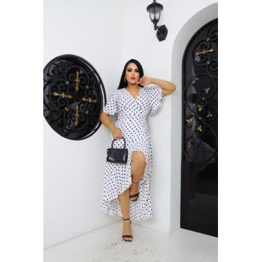 Imagem de Vestido envelope longo bolinhas de viscolinho manga curto - LAJMA STOR