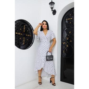 Imagem de Vestido envelope longo bolinhas de viscolinho manga curto - LAJMA STOR