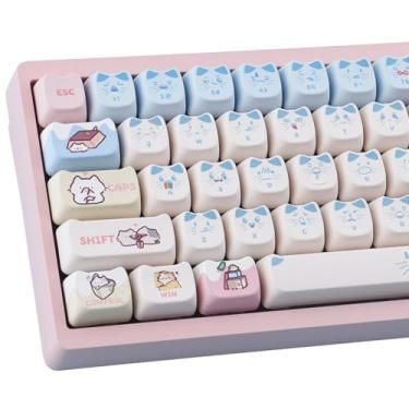 Imagem de TYRIXKI Teclas PBT 140 Teclas Rosa Azul Meow Meow Cat Teclas Sublimação Fofa Perfil Mao Teclado Personalizado para Teclados Cherry Gateron MX Swithes Mecânicos Gaming