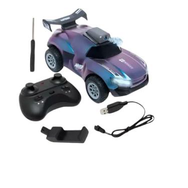 Imagem de Carrinho de Controle Remoto, Carro de Corrida com Rodas Grandes, Design Holográfico Rosa e Azul