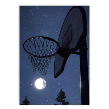 Imagem de Placa Decorativa Basquete Cesta Ao Luar Foto Decoração Poster Quarto Sala