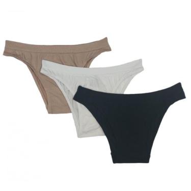 Imagem de Kit com 3 calcinhas tanga Trifil 4403, Preto, Branco, Macadamia, 0018,