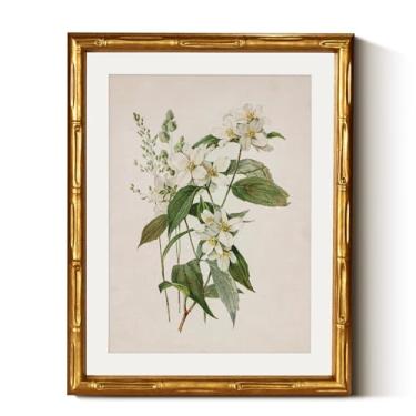 Imagem de InSimSea Arte de parede em tela emoldurada de bambu dourado, pinturas botânicas florais neutras, moldura vintage antiga com tapete, decoração de parede de casa vitoriana para sala de estar, quarto, 28