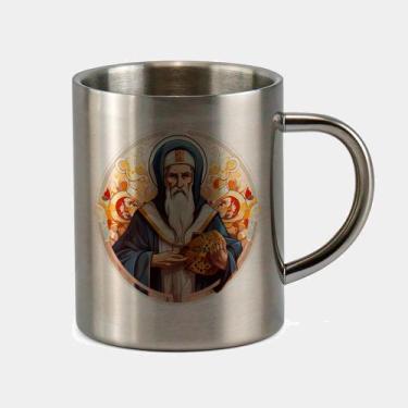 Imagem de Caneca de Inox Premium Prateada 400ml Santo Sao Bento Igreja Catolica 