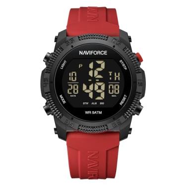 Imagem de NAVIFORCE Relógio digital masculino esportivo, impermeável, com cronômetro, alarme, pulseira de borracha, relógio de pulso feminino, Vermelho, esportivo