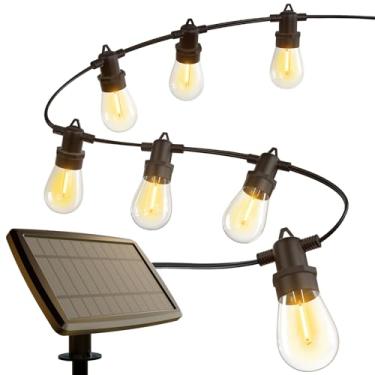 Imagem de KYY Cordão de luzes solares de 80 m para uso externo com controle remoto, à prova d'água e inquebrável com lâmpadas LED vintage de plástico Edison, luzes de mercado de varanda resistentes e listadas
