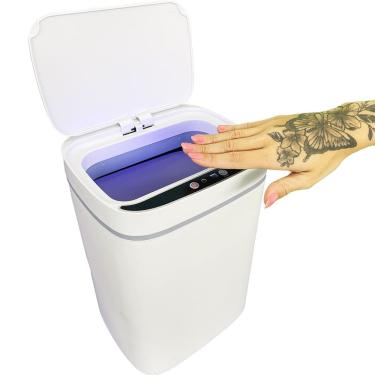 Imagem de Lixeira Inteligente Automática Branca com Sensor e Led 13L
