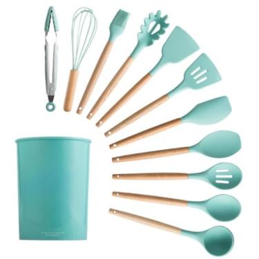 Imagem de Conjunto de Utensílios de Cozinha de Silicone e Bambu (PRETO)