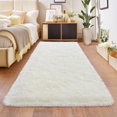 Imagem de Tapete de corrida branco creme para corredor, tapetes de pelúcia de cabeceira de quarto, tapete felpudo antiderrapante para decoração de casa de crianças, berçário de 6 x 1,8 m