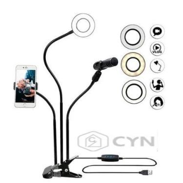 Imagem de Ring Light 3 Em 1 Suporte de Celular Microfone Gravação 3 Tons Led aju
