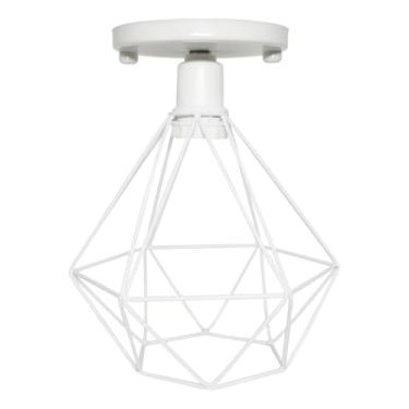Imagem de Lustre De Teto Industrial Luminária Plafon Retrô Aramado Diamante Sobrepor (Branco)