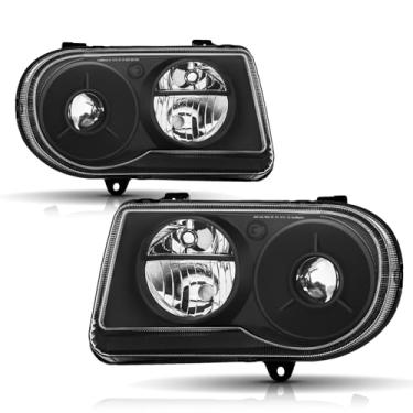 Imagem de Conjunto de faróis compatível com lâmpadas de cabeça tipo halogêneo Chrysler 300C 2005 2006 2007 2008 2009 2010, caixa preta