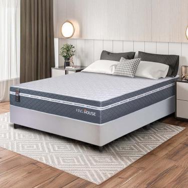 Imagem de Conjunto Box Branco Cairo Cinza Molas Ensacadas Casal 138x188x64 - King House
