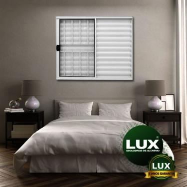 Imagem de Janela Veneziana Abertura Esquerda 3 Folhas 100x100cm Com Grade Plus Lux Esquadrias Branco