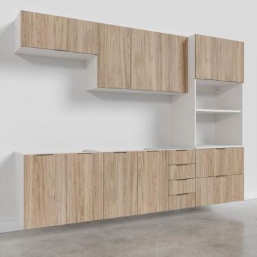 Imagem de Cozinha Modulada 5 Peças Sem Tampo 2 Aéreos 2 Balcões 1 Torre Quente Ipanema Acácia/branco