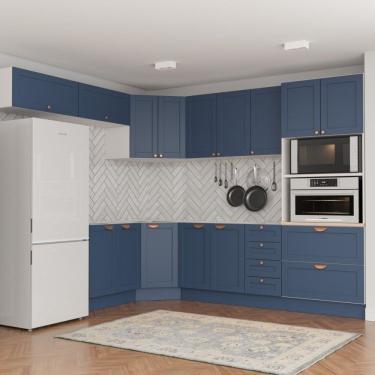 Imagem de Cozinha Modulada 8 Peças Sem Tampo 4 Aéreos 3 Balcões E Torre Quente Arizona Branco/azul