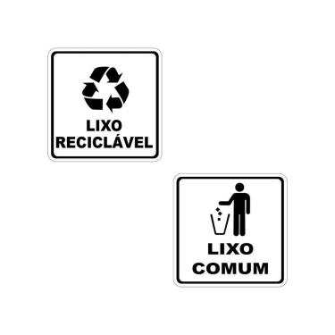 Imagem de Etiquetas Adesivas Lixo Reciclavel E Comum 2Pçs 15X15Cm Branco