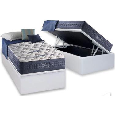 Imagem de Kit Cama Box Baú Solteiro MasterPocket Bluse Sea Molas Ensacadas Linho Malha Cinza Anjos