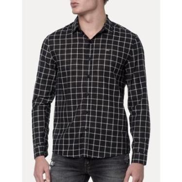 Imagem de Camisa Calvin Klein Masculina Slim Dark Plaid Xadrez Preta-Masculino