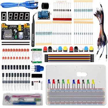 Imagem de MOGAOPI Kit Divertido De Componentes Eletrônicos Para Arduino/Raspberry Pi, Placa Ensaio, Módulo Fonte Alimentação, Fio Jumper, Diodo Led, Resistores, Interruptor Tátil, Potenciômetro, Capacitor, Tr