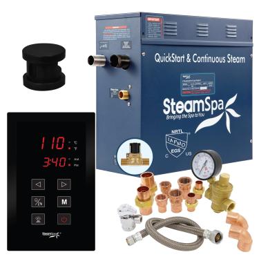 Imagem de SteamSpa Pacote Gerador De Vapor Elétrico Premium 7,5 Kw Com Dreno Automático Integrado E Acabamento Preto Fosco | Sistema Controle Por Painel Toque Prt750Mb-A