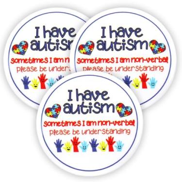 Imagem de Mad Mags Botão De Conscientização Sobre Autismo, Às Vezes Não Consigo Falar, Por Favor, Seja Compreensivo, Acessórios Grandes Para Roupas, Mochilas E Chapéus, 2,25" (Pacote Com 3)
