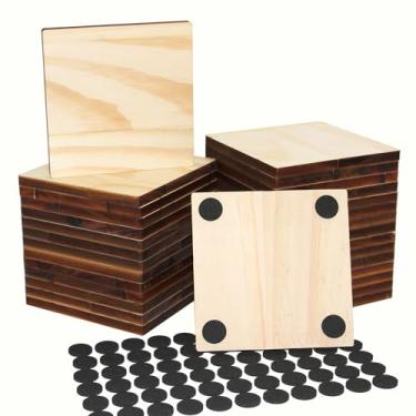 Imagem de MONKEY SUN Pacote Com 30 Porta-Copos De Madeira Inacabados, 4" Quadrados, Em Branco, Artesanato Para Pintura, Desenho, Gravação A Laser, Decoração Casa (Quadrado 100X100X7 Mm)