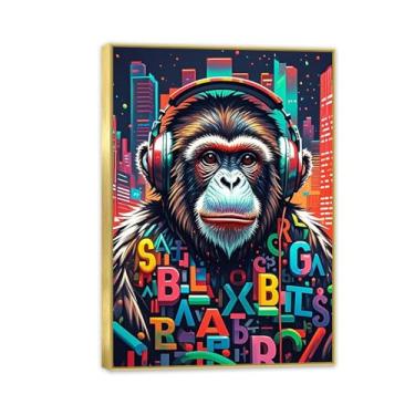 Imagem de Macaco gorila animal pintura inspiradora imagens pôsteres impressões arte cidade grafite tela parede arte banksy arte de parede para sala de estar escritório decoração de parede 85 x 60 cm (83.8x60 cm