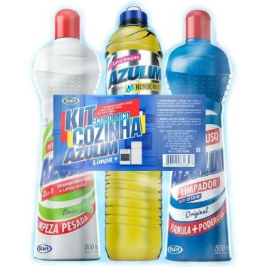 Imagem de Kit Cozinha AZULIM 3x1 500ml (Desengordurane, Multiuso e Lava Louças) 