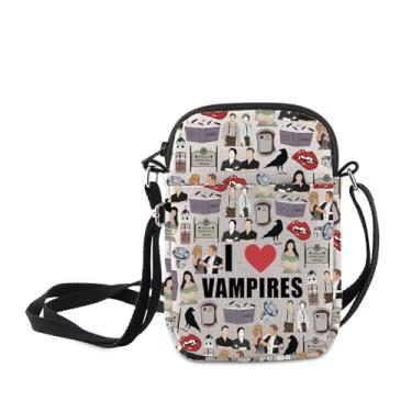 Imagem de MNIGIU Bolsa tiracolo para programas de TV de terror com personagem de terror "I Love Vampires" Bolsa mensageiro para amantes de filmes de terror presente, Bolsa para programas de TV de terror
