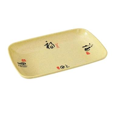 Imagem de Prato de frutas retangular esmaltado simples de cor sólida para uso doméstico - prato de macarrão de arroz personagem fortuna de 19 cm