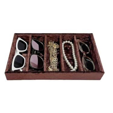 Imagem de AgentMoon Organizador de óculos de sol de veludo luxuoso de 5 grades, bandeja de joias, prato de exibição de produtos de varejista. Bandeja decorativa requintada especialmente projetada. Forro em