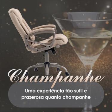 Imagem de Cadeira Escritório Presidente Bege – Design Ergonômico com Apoio de Cabeça Ajustável e Encosto Lombar Regulável – Base Cromada Reforçada – Estofamento Confortável – Yamasoro