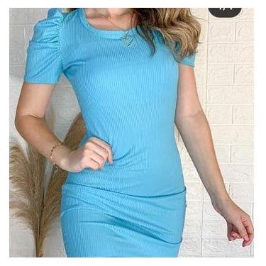 Imagem de Vestido manga curta princesa malha canelada curto feminino - Filó Moda