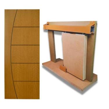 Imagem de Kit Porta Madeira Frisada 4022 - 70x210 + Trilho Correr 1,40 Cereja+Br