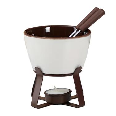 Imagem de LamChyar Conjunto de panela de derretimento de chocolate, copo de fondue para pessoa ou família, conjunto de aquecedor de manteiga de chocolate com queijo Tealight com 2 garfos