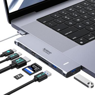 Imagem de Adaptador USB C Hub HDMI para MacBook Pro/Air M1 M2 M3 2024 2023 33.0 cm 38.1 cm 40.6 cm, adaptador USB Mac 7 em 2, acessórios MacBook com HDMI, Thunderbolt 3, portas de dados USB C e 2 A 3.0, leitor