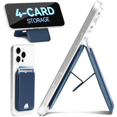 Imagem de BOSTANTEN Carteira MagSafe com suporte, carteira magnética para iPhone 16/15/14/13/12 Pro Max Plus, carteiras magnéticas minimalistas de couro para celular, porta-cartões para 4 cartões, Azul, small