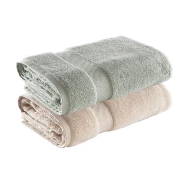 Imagem de Jogo de Toalha de Banho Super Soft Zero Twist, 2 peças, 70x140cm, Algodão, Toque Macio, 500g/m², Altihaus, Alta Absorção, Durabilidade (Bege/Verde)