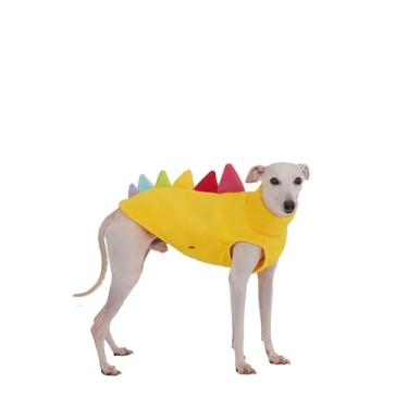 Imagem de ESCCBOO Macacão italiano para cães Greyhound & Dachshund de lã dinossauro sem mangas, roupa aconchegante de gola rolê para mini dachshund galgo italiano (amarelo, pequeno)