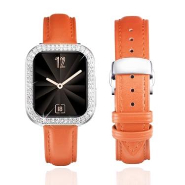 Imagem de BINLUN Pulseira de couro feminina de couro compatível com Apple Watch séries 10/9/8/7/SE2/SE/6/5/40 mm de 46 mm, 45 mm, 44 mm, 42 mm, 41 mm e 40 mm (46 mm, laranja-prata)