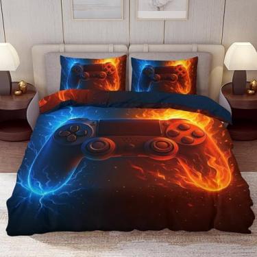 Imagem de Delerain Conjunto de capa de edredom solteiro, controle de jogo de fogo, conjunto de cama de 3 peças para meninos, meninas, adolescentes, moderno, microfibra macia, decoração de quarto, 1 capa de